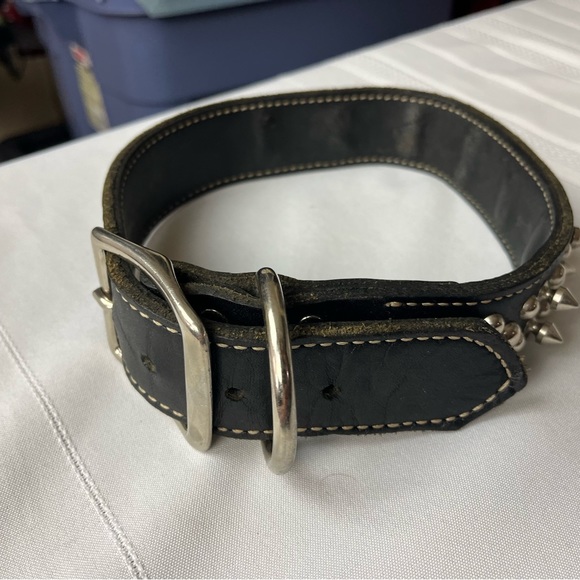 Spiked Studded Genuine Leather Adjustable  Dog Collar - Picture 8 of 12